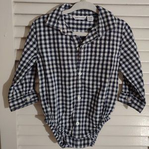 Janie & Jack Boy's Button Down "Onesie" Navy & White gingham Size 12 - 18 mos